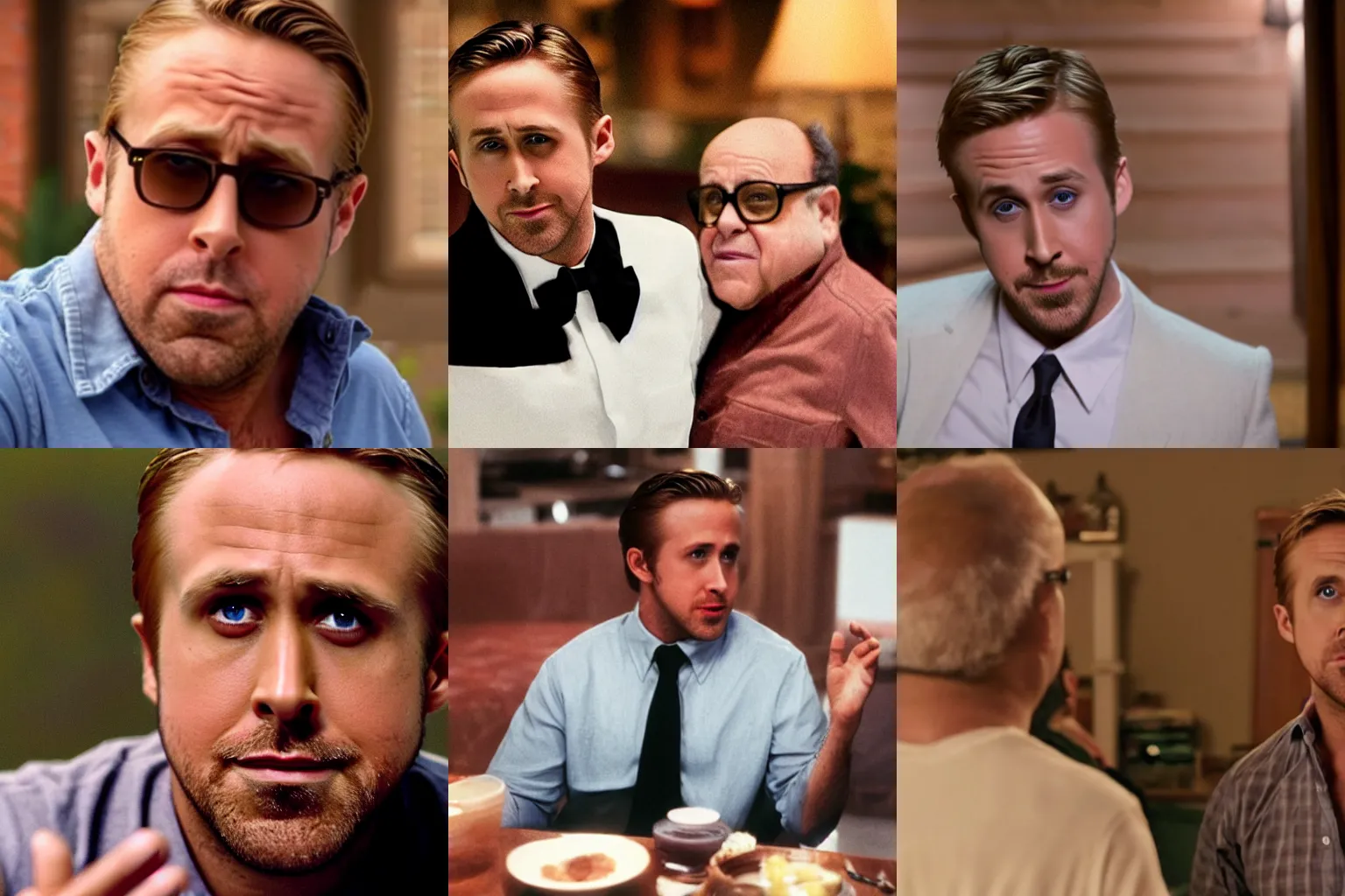 Prompt: A still of Ryan Gosling as Danny DeVito