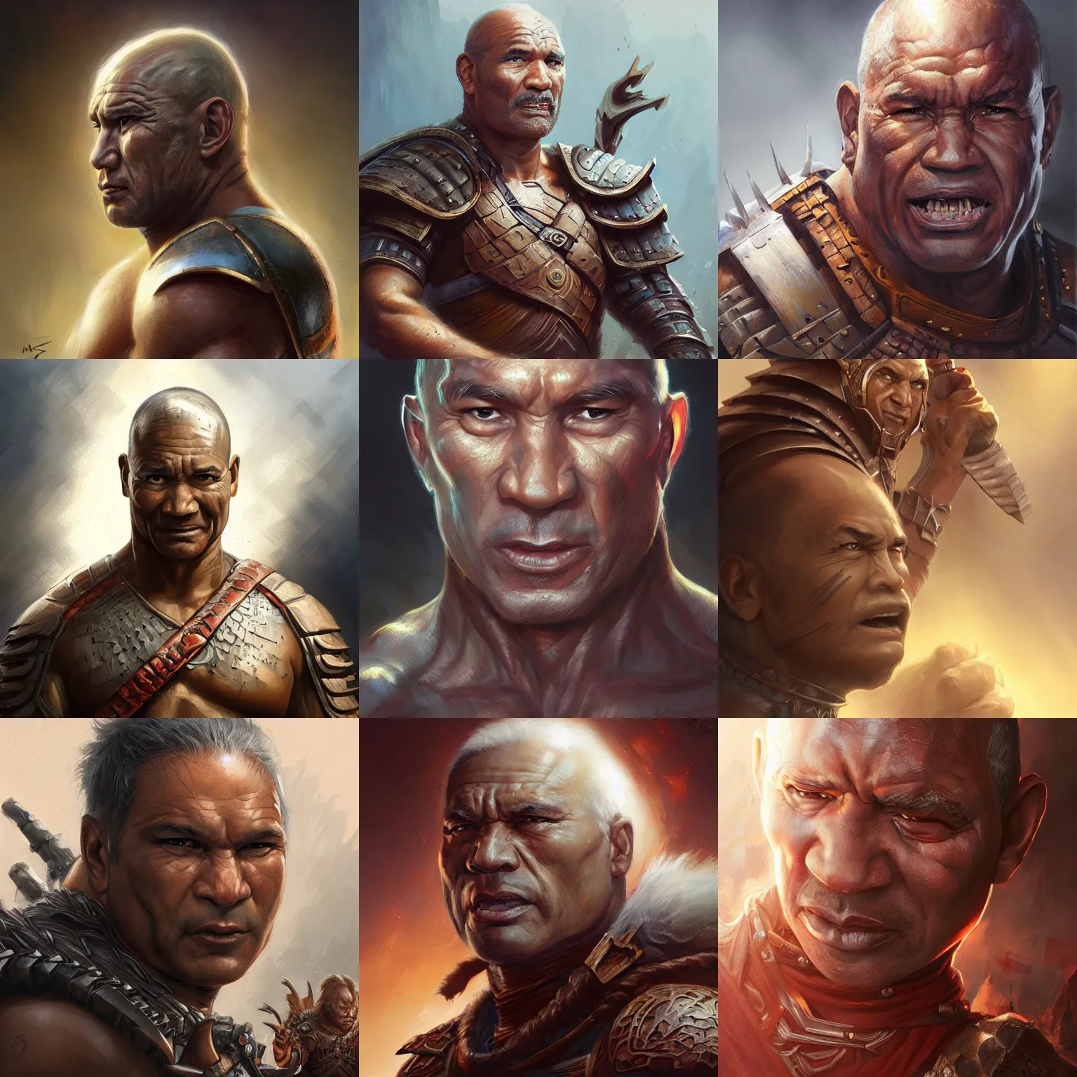 Image similar to warrior, temuera morrison, D&D, fantasy, portrait, highly detailed, digital painting, trending on artstation, concept art, sharp focus, illustration, art by artgerm and greg rutkowski and magali villeneuve