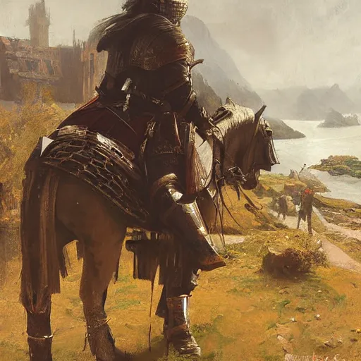 Image similar to a portrait of a medieval knight in a scenic environment by ruan jia