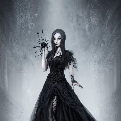 Image similar to full length portrait of a woman with timeless beauty & breathtaking eyes dressed in gothic attire, intricate digital art, elegant, DSLR 8K, biblical art, realism, incomprehensible detail, final fantasy & silent hill aesthetic, photorealistic, lifelike, created by Razaras on deviantart