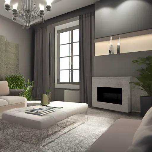 Image similar to photorealistic living room