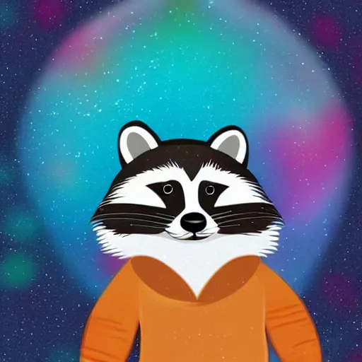 Prompt: fat raccoon skating through the cosmos, colorful, realistic