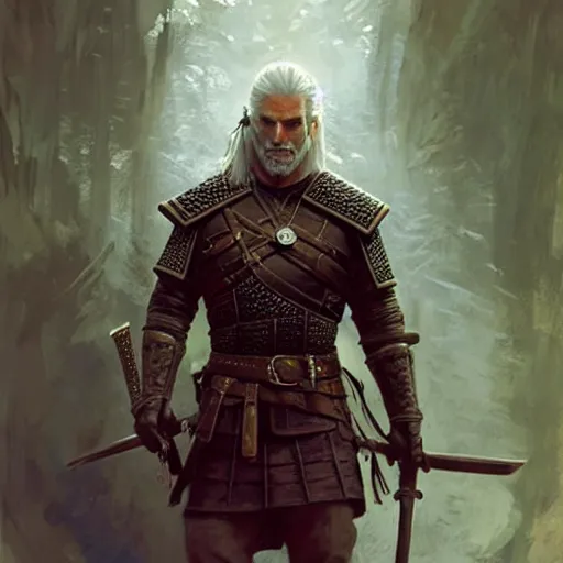 Prompt: geralt of rivia spring light, painting by aramaki, shinji, craig mullins, j. c. leyendecker