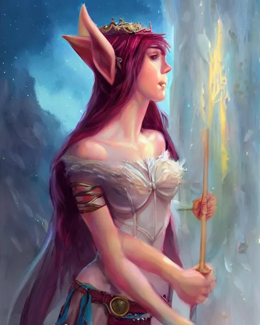 Prompt: a beautiful elf princess, oil painting, by Fernanda Suarez and ross tran