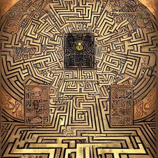 Prompt: amazing maze labyrinth steampunk style by albert gleizes and by hilma klint, hd, artstation, alive colors