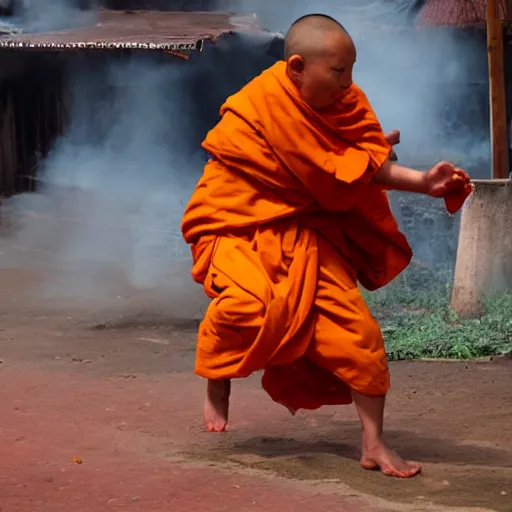 Prompt: self immolating baby monk