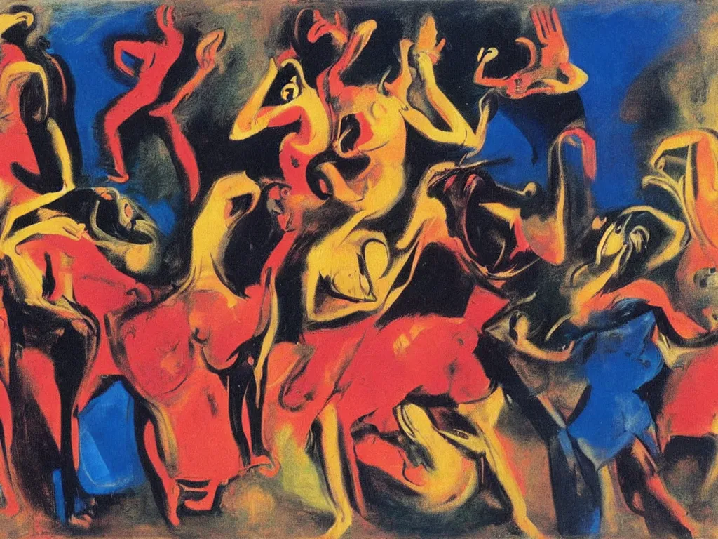 Image similar to surreal, tribal dance, art by willem de kooning, dali