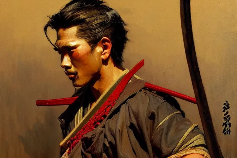 Image similar to male samurai, painting by gaston bussiere, craig mullins, j. c. leyendecker, tom of finland