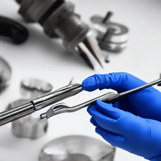 Image similar to orthopedic instrument maker at work, very photorealistic, professional photography