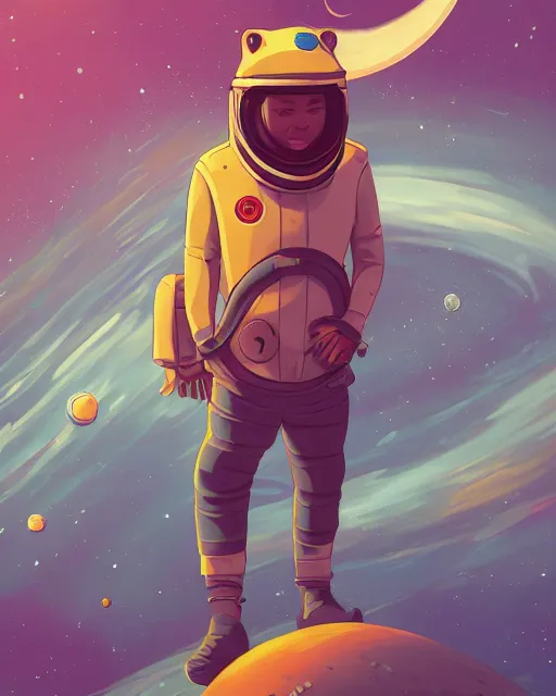 Prompt: wide shoot portrait of cat cosmonaut lie relaxed on a crescent moon between the stars and the planets in outer space, cosmonaut post grunge concept art,high detail,4k, trending on artstation by josan gonzalez, wlop and tyler edlin