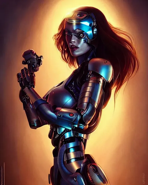 Image similar to weta disney pixar movie still portrait photo of megan fox as cyborg woman by pixar, by weta, wlop, ilya kuvshinov, rossdraws, artgerm, maxim cover, latex, sweaty, iridescent, bright morning, anime, liosh, mucha