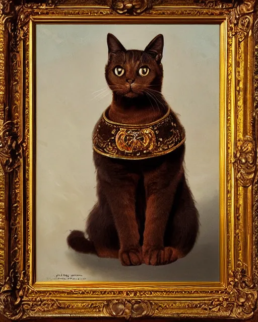 Prompt: portrait of cute brown cat with serious expression wearing 1 7 th century royal guard uniform, baroque painting, greg rutkowski