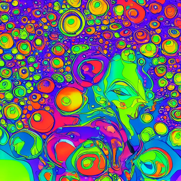 Image similar to illustration of a colorful melting human head. acrylic bubbles and flowers, ferrofluids, water distortions. intricate abstract. intricate artwork.