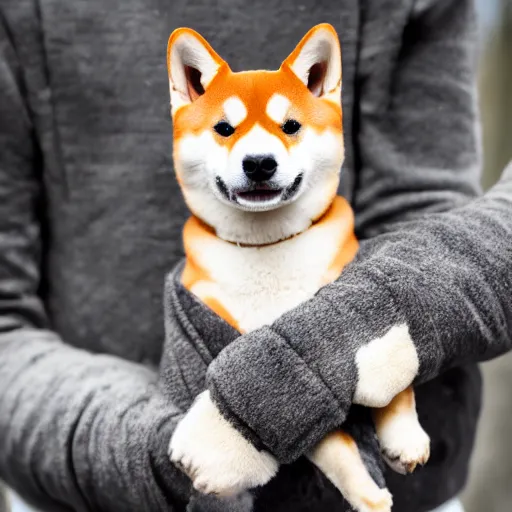 Image similar to close - up portrait of shiba inu holding club in hands, ( eos 5 ds r, iso 1 0 0, f / 8, 1 / 1 2 5, 8 4 mm, postprocessed, sharp )