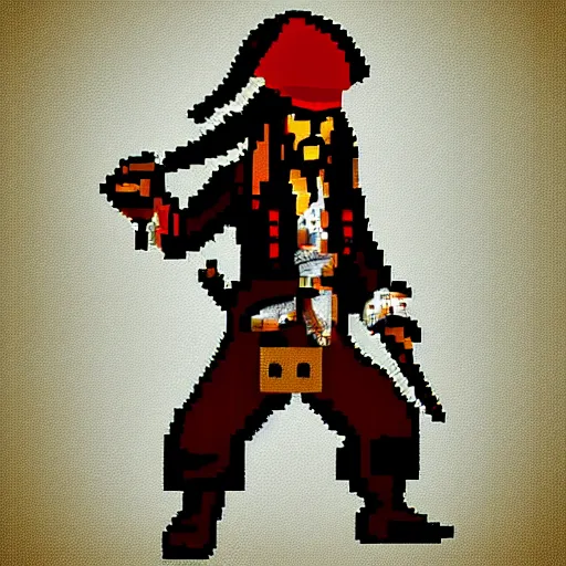 Image similar to Pirate Jack Sparrow, digital monkey island pixel art, artstation