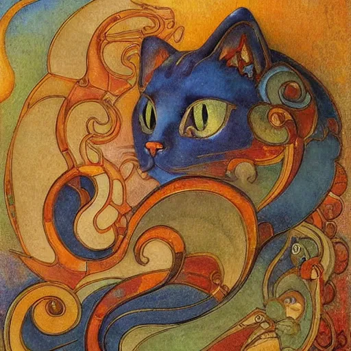 Prompt: masterpiece mechanical cloisonne cat sculpture, by annie swynnerton and diego rivera and nicholas roerich and jean delville and charlie bowater, spacecat, symbolist, dramatic lighting, god rays, art brut, rich colors, smooth sharp focus, extremely detailed, adolf wolfli and ( donato giancola and bilibin )