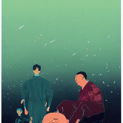 Image similar to a son imitate his father, illustration by victo ngai