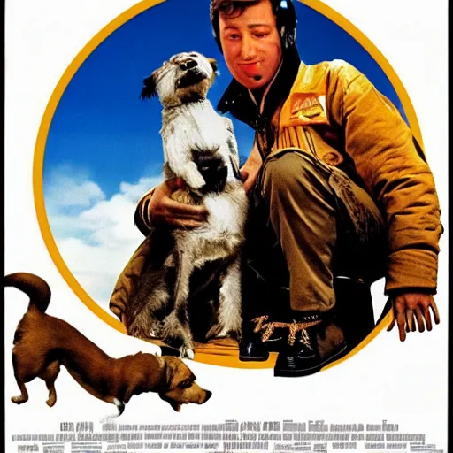 Prompt: a 8 0's movie poster about a guy and his dog. they are pilots it's called wing and a paw