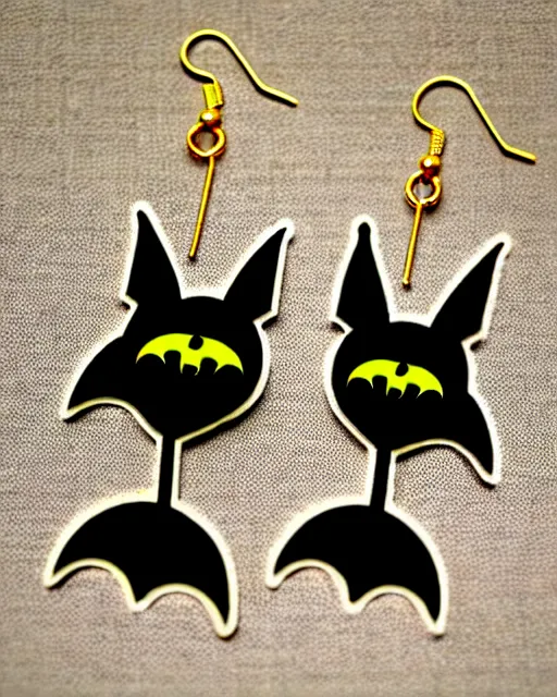 Image similar to spooky cartoon bat, 2 d lasercut earrings, in the style of tim burton