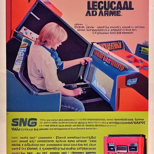 Prompt: 1 9 8 0 s advertisement for the local arcade