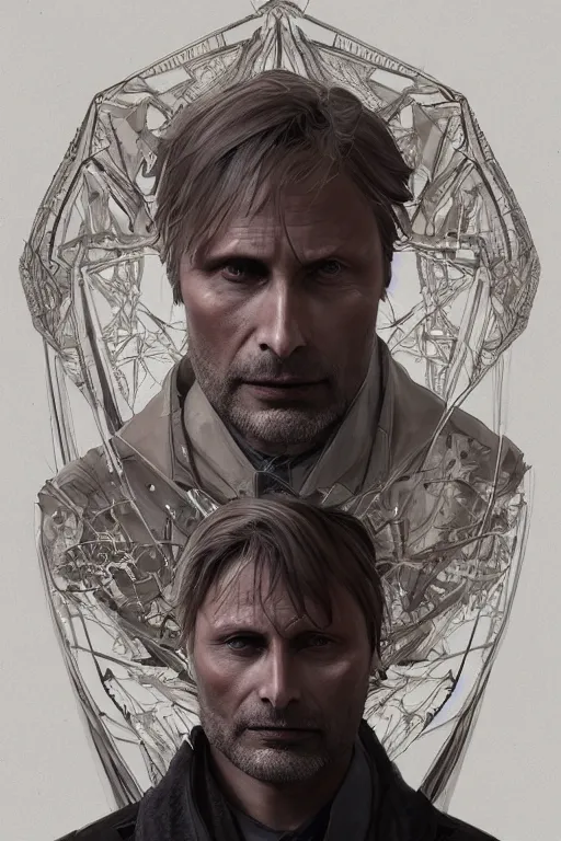 Prompt: symmetry!! portrait of mads mikkelsen in the style of horizon zero dawn, machine face, intricate, elegant, highly detailed, digital painting, artstation, concept art, smooth, sharp focus, illustration, art by artgerm and greg rutkowski and alphonse mucha, 8 k
