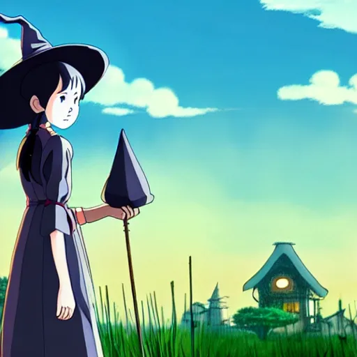 Prompt: A young adult witch with a cottage-core aesthetic, Studio Ghibli, character design, fantasy, 8k resolution