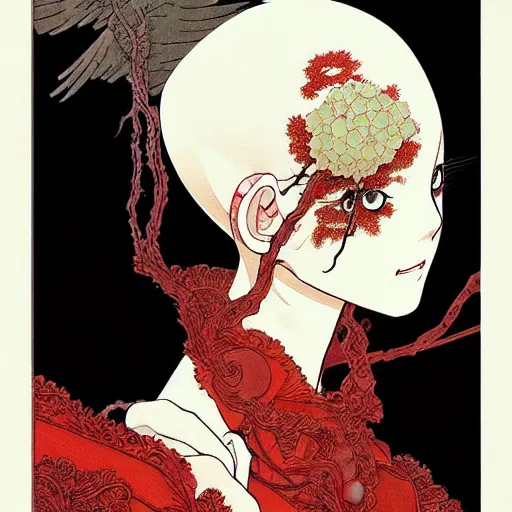 Image similar to prompt : mysterious portrait painted in miyazaki color style drawn by katsuhiro otomo and takato yamamoto, inspired by fables, china doll face, smooth face feature, intricate oil painting, high detail, sharp high detail, manga and anime 2 0 0 0