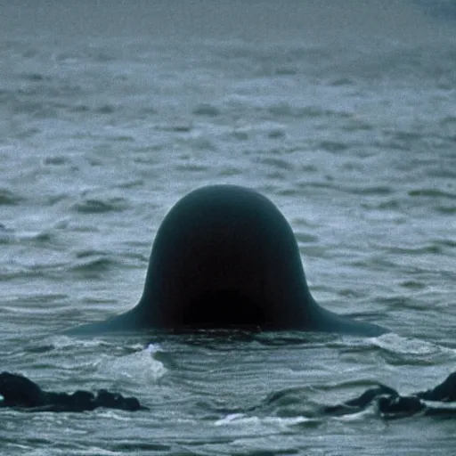 Image similar to scp - 1 2 1 4 7, strange creature emerging from the sea, film still from the movie directed by denis villeneuve with art direction by zdzisław beksinski, close up, telephoto lens, shallow depth of field