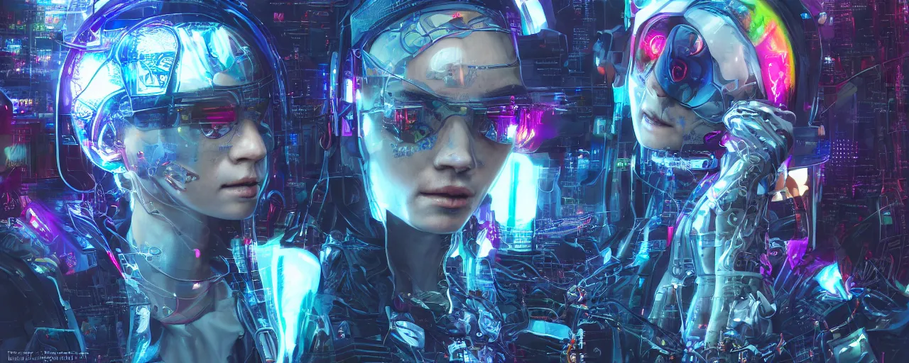 Image similar to portrait of a cyberpunk sci-fi artificual intelligence machine, third person, D&D, sci-fi fantasy, intricate, hologram colors , highly detailed, art by Range Murata, highly detailed, isometric 3d, octane render, bright colors, digital painting, trending on artstation, sharp focus, illustration style of Stanley Artgerm,