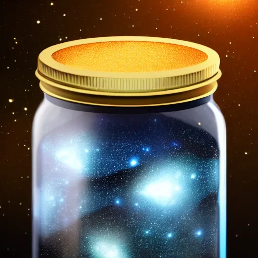 Prompt: milky way of stars in a shiny glass jar, hyperrealistic, 8k, trending on artstation, photorealistic, octane render, rim light AI, warm colors, stylistic