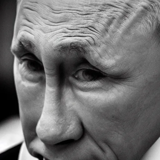 Image similar to Putin crying, (EOS 5DS R, ISO100, f/8, 1/125, 84mm, postprocessed, crisp face, facial features)