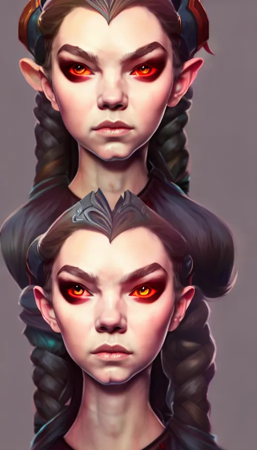 Image similar to portrait of anya taylor - joy as dota 2 game character, symmetrical, dota 2 concept art, character design by moby francke and drew wolf, artstation trending, sense of awe