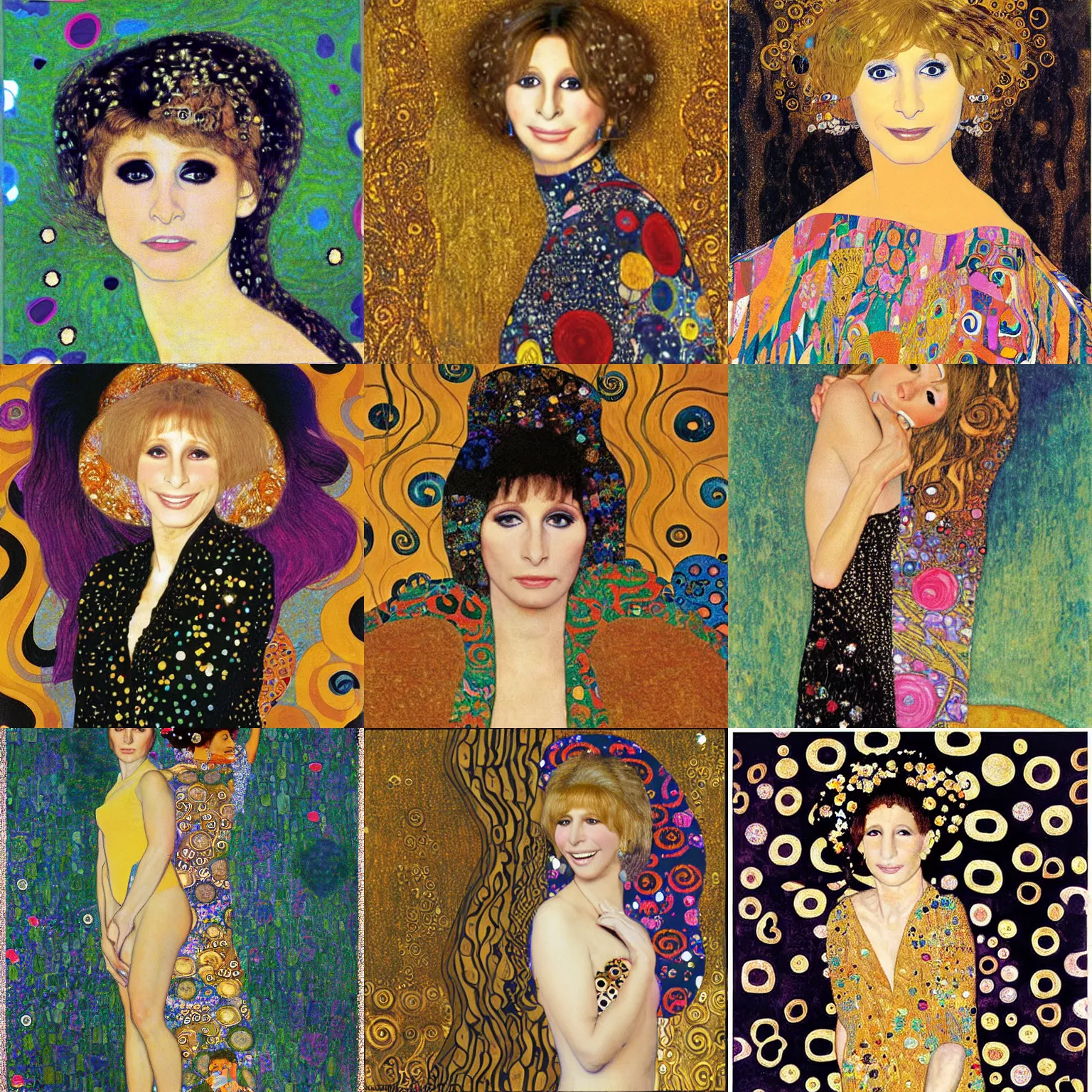 Prompt: Barbara Streisand mixed with Olivia Newton-John by Gustav Klimt