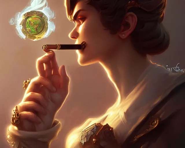 Image similar to mario smoking, fantasy, intricate, elegant, highly detailed, digital painting, artstation, concept art, matte, sharp focus, illustration, hearthstone, art by Artgerm and Greg Rutkowski and Alphonse Mucha