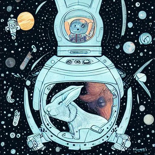 Image similar to A lost sci-fi rabbit, space rabbit, interstellar black hole, by James Jean And WLOPPRO