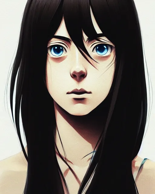 Image similar to portrait Anime kaya scodelario, skins, cute-fine-face, black-hair, blue eyes, pretty face, realistically shaded, Perfect face, fine details, Anime, skins, realistic shaded lighting by Ilya Kuvshinov, katsuhiro otomo, ghost-in-the-shell, magali villeneuve, artgerm, rutkowski, WLOP Jeremy Lipkin, Giuseppe Dangelico Pino, Michael Garmash, Rob Rey