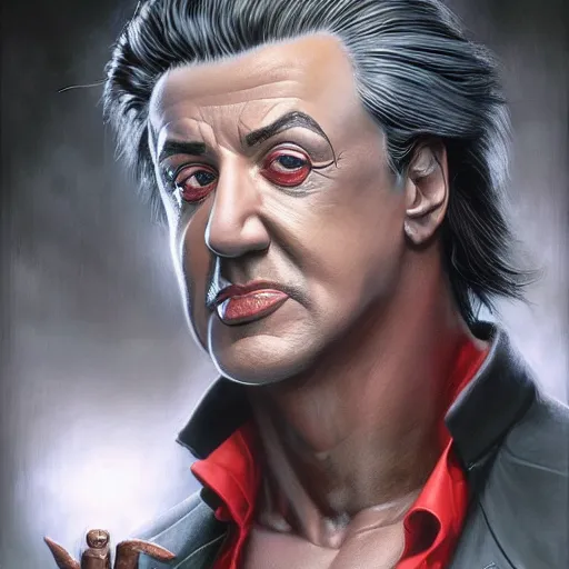 Image similar to close up sylvester stallone as alucard, elegant, highly detailed, centered, digital painting, artstation, concept art, smooth, sharp focus, illustration, artgerm, tomasz alen kopera, peter mohrbacher, donato giancola, joseph christian leyendecker, wlop, frank frazetta