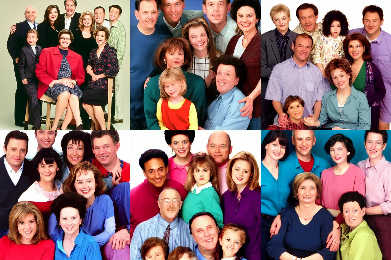 Prompt: 1997 sitcom family photo but everyone is female