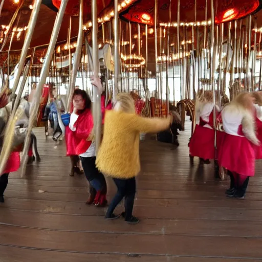 Prompt: hair with soup blowing the merry - go - round