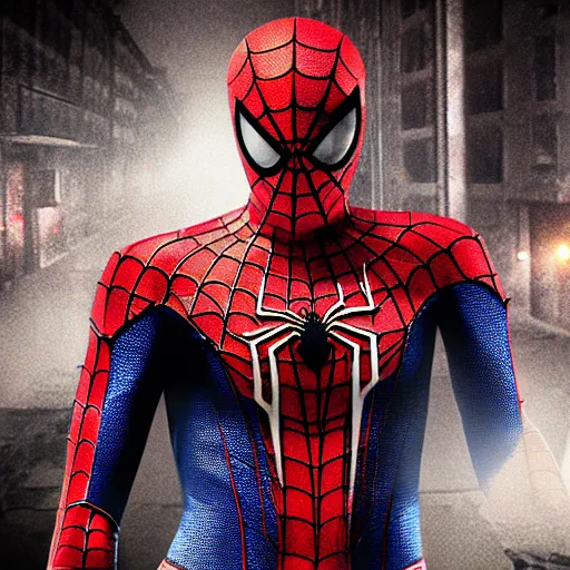 Image similar to long shot photo of spiderman in silent hill streets, highly detailed, 8 k