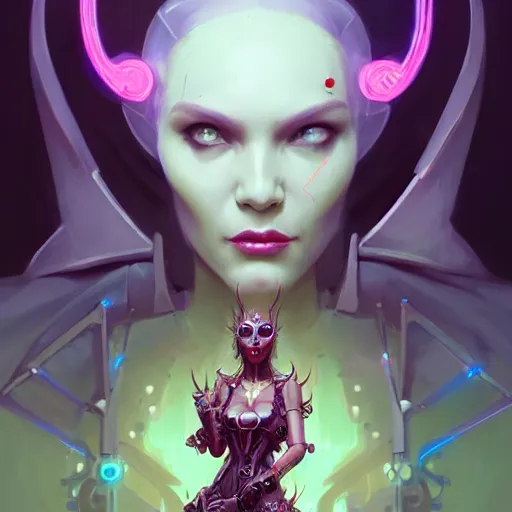 Prompt: a portrait of a nubile cybernetic duchess of hell, cyberpunk concept art by pete mohrbacher and greg rutkowski and wlop and artgerm and josan gonzales, trending on artstation, deviantart, pinterest, unreal engine 5, highly detailed, intricate, sharp focus, digital art, 4 k uhd image