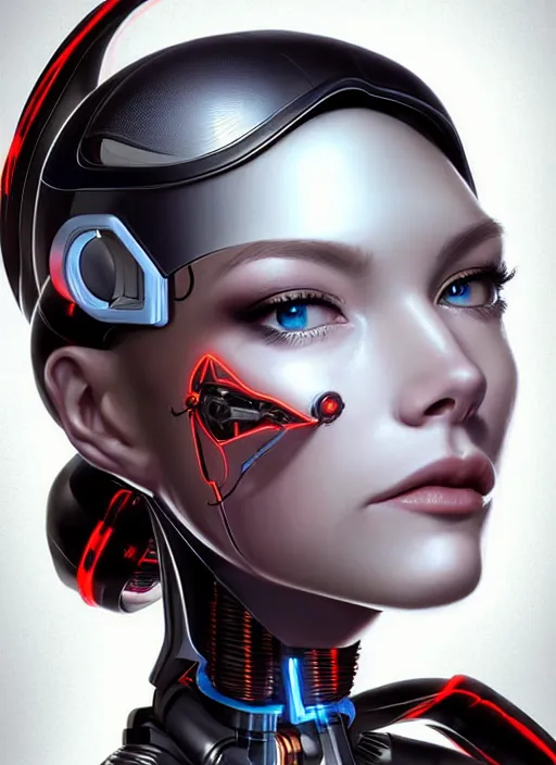 Image similar to portrait of a cyborg woman who turns her head to the ((((((right))))) left+330 (((((up))))) (((((down))))) by Artgerm,eyes closed , biomechanical, hyper detailled, trending on artstation