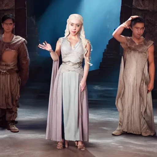 Image similar to daenerys targaryen on stage singing kpop music