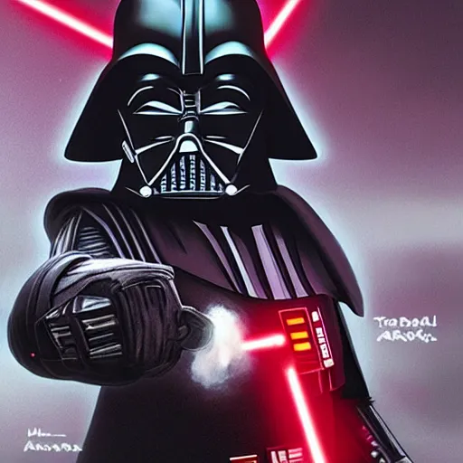 Prompt: (darth vader sits in his TIE Fighter with the window rolled down, at the taco bell drive through, getting his tacos and drink), artwork by mark brooks and Asher Brown Durand, grand master, cinematic