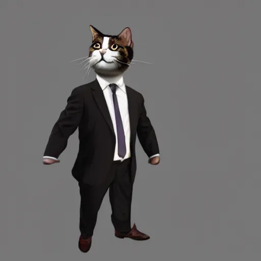 Image similar to cat in a suit in a GTA 5 loading screen, concept art by Anthony McBain, trending in artstation, artstationHD, artstationHQ