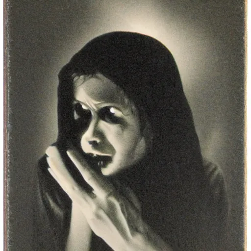 Image similar to creepy scary horror dream dark mezzotint samantha ring old photograph cursed