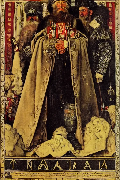 Image similar to russian tsar ivan the terrible, poster, by norman rockwell