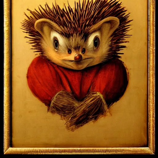 Image similar to Leonardo da Vinci portrait of Knuckles the Hedgehog