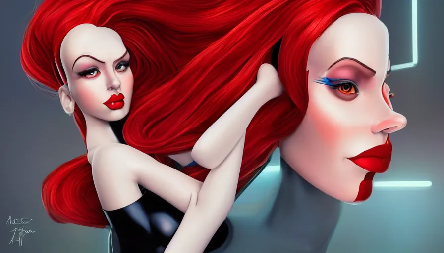 Image similar to jessica rabbit dressed as a robot girl, highly detailed portrait, digital painting, unreal engine, by artgerm