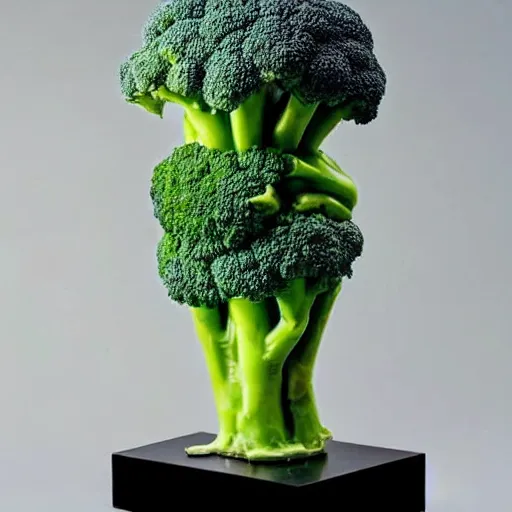 Prompt: sculpture of broccoli that looks like a bodybuilder